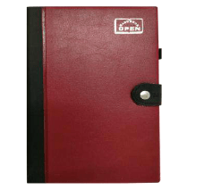 Sổ bìa da khuy bấm , có cài bút, giấy định lượng 70g/m2, độ trắng 95 ISO KBPM K8 (TCT)